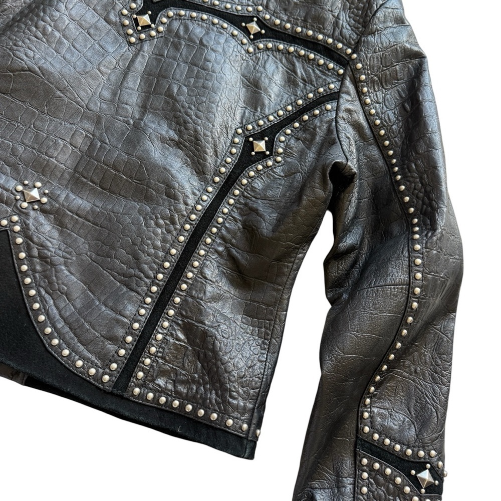 VTG Cripple Creek Studded Leather Jacket XL Western Croc Embossed Biker Rocker - Picture 14 of 16